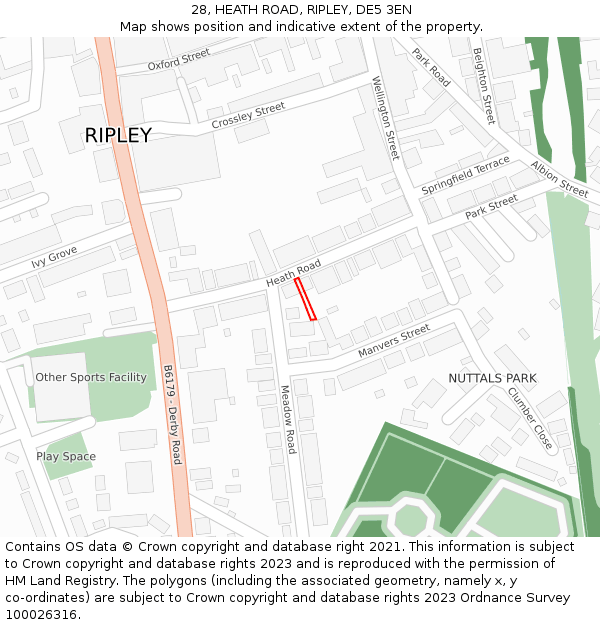 28, HEATH ROAD, RIPLEY, DE5 3EN: Location map and indicative extent of plot
