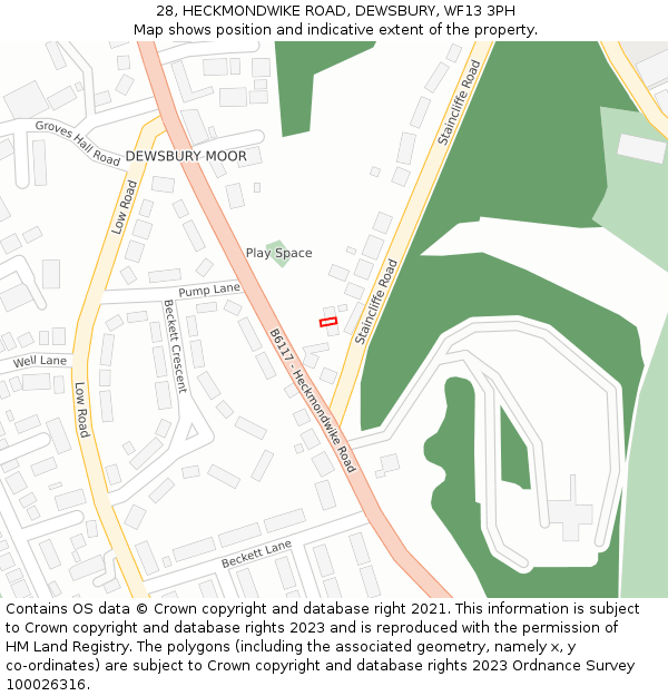 28, HECKMONDWIKE ROAD, DEWSBURY, WF13 3PH: Location map and indicative extent of plot