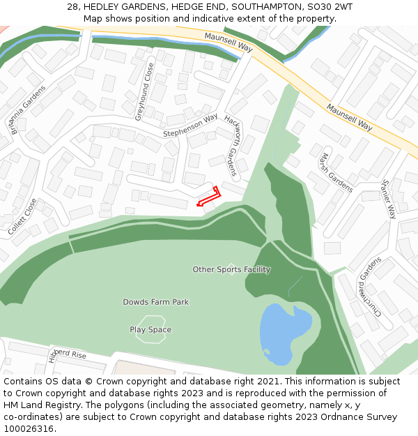 28, HEDLEY GARDENS, HEDGE END, SOUTHAMPTON, SO30 2WT: Location map and indicative extent of plot