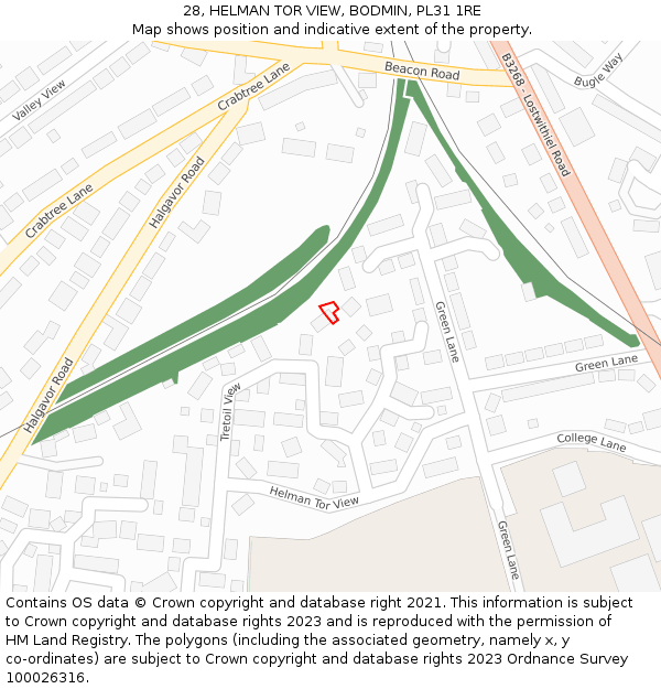 28, HELMAN TOR VIEW, BODMIN, PL31 1RE: Location map and indicative extent of plot