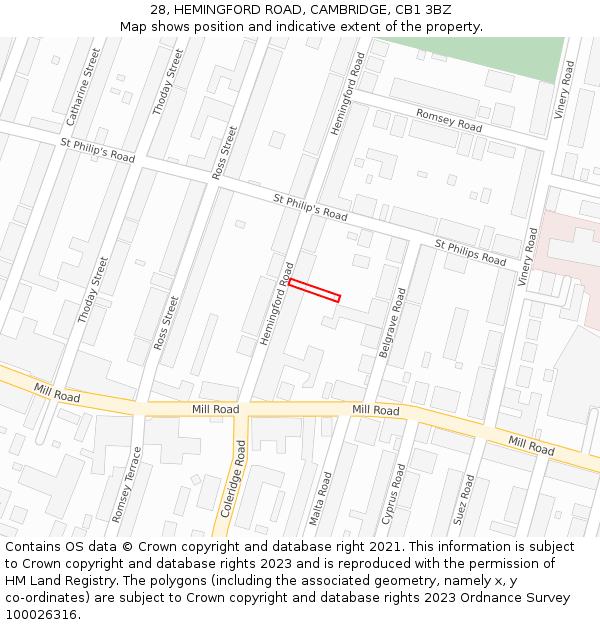 28, HEMINGFORD ROAD, CAMBRIDGE, CB1 3BZ: Location map and indicative extent of plot