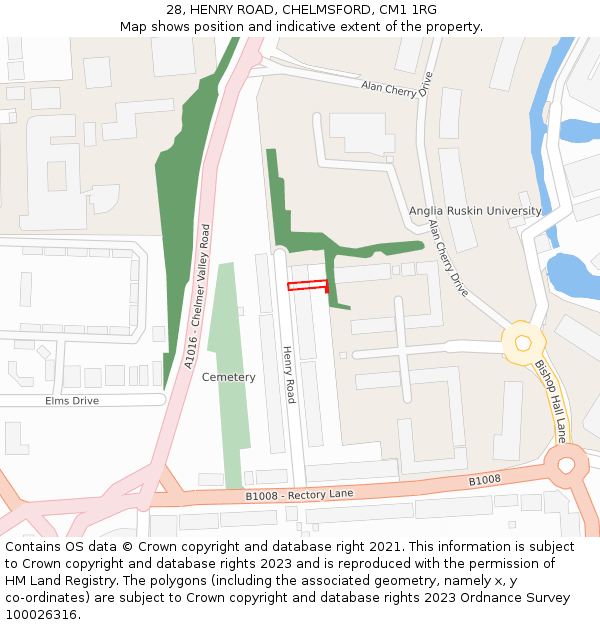 28, HENRY ROAD, CHELMSFORD, CM1 1RG: Location map and indicative extent of plot