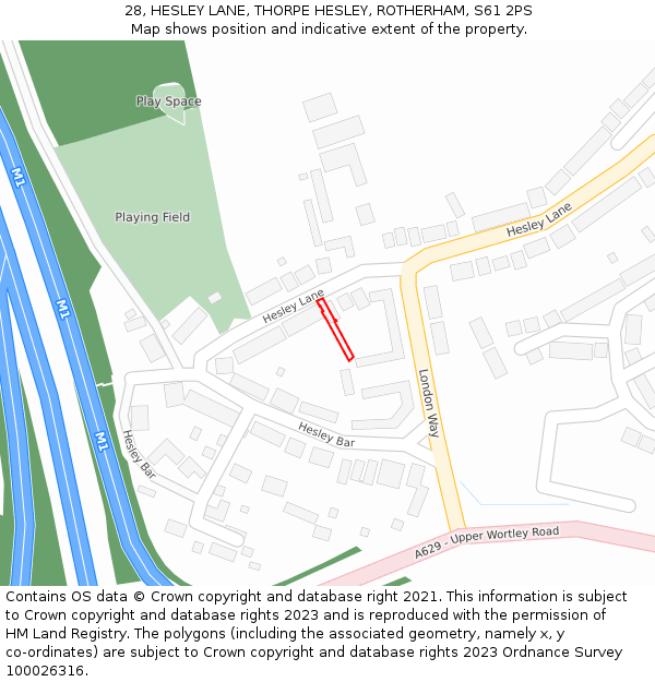 28, HESLEY LANE, THORPE HESLEY, ROTHERHAM, S61 2PS: Location map and indicative extent of plot