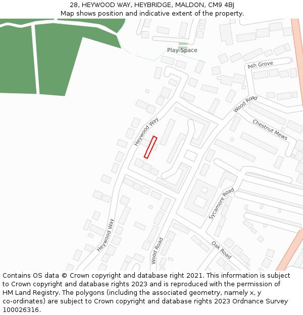 28, HEYWOOD WAY, HEYBRIDGE, MALDON, CM9 4BJ: Location map and indicative extent of plot