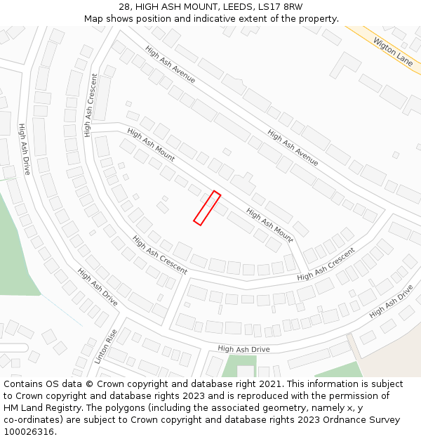 28, HIGH ASH MOUNT, LEEDS, LS17 8RW: Location map and indicative extent of plot