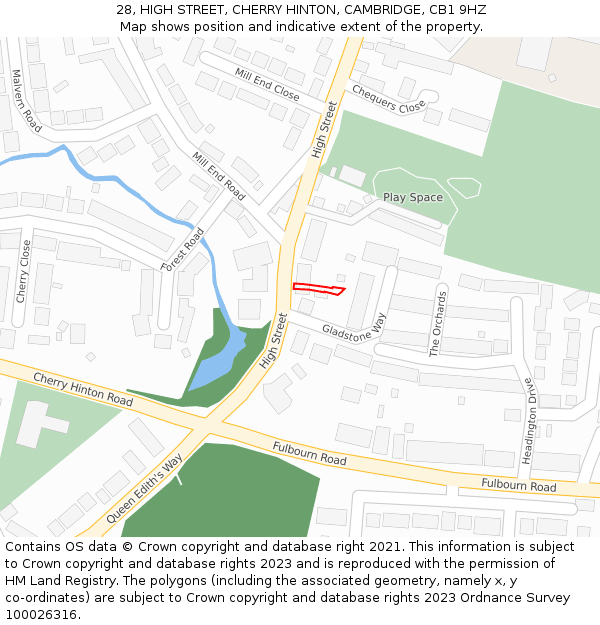 28, HIGH STREET, CHERRY HINTON, CAMBRIDGE, CB1 9HZ: Location map and indicative extent of plot