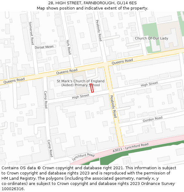 28, HIGH STREET, FARNBOROUGH, GU14 6ES: Location map and indicative extent of plot