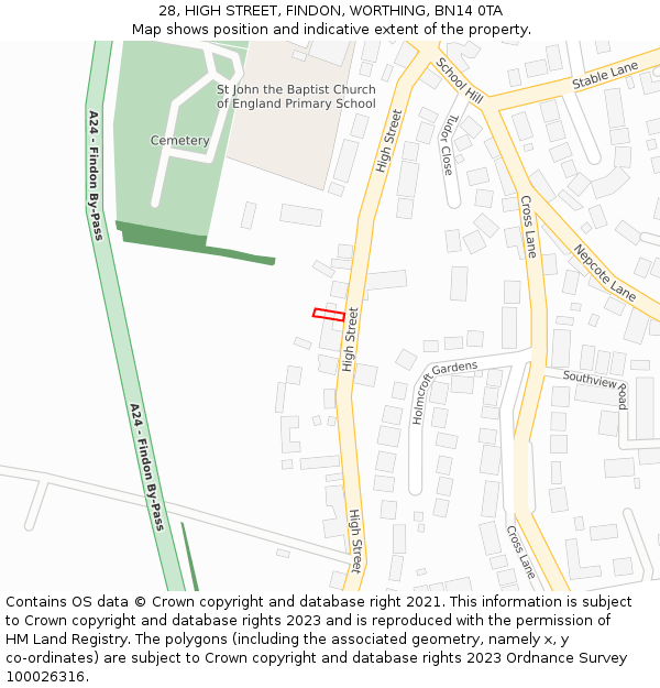 28, HIGH STREET, FINDON, WORTHING, BN14 0TA: Location map and indicative extent of plot
