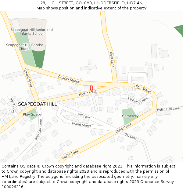 28, HIGH STREET, GOLCAR, HUDDERSFIELD, HD7 4NJ: Location map and indicative extent of plot
