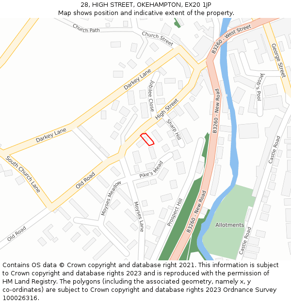 28, HIGH STREET, OKEHAMPTON, EX20 1JP: Location map and indicative extent of plot