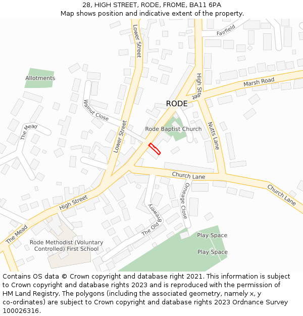 28, HIGH STREET, RODE, FROME, BA11 6PA: Location map and indicative extent of plot