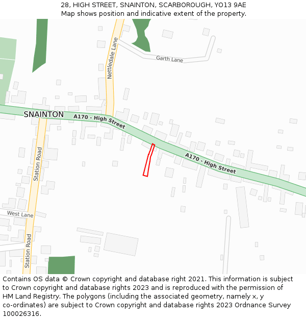 28, HIGH STREET, SNAINTON, SCARBOROUGH, YO13 9AE: Location map and indicative extent of plot
