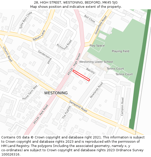 28, HIGH STREET, WESTONING, BEDFORD, MK45 5JG: Location map and indicative extent of plot