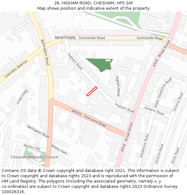 28, HIGHAM ROAD, CHESHAM, HP5 2AF: Location map and indicative extent of plot