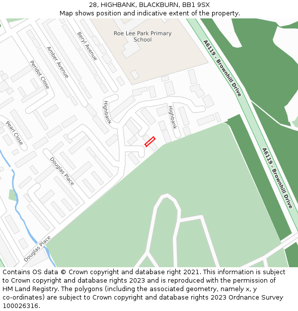 28, HIGHBANK, BLACKBURN, BB1 9SX: Location map and indicative extent of plot