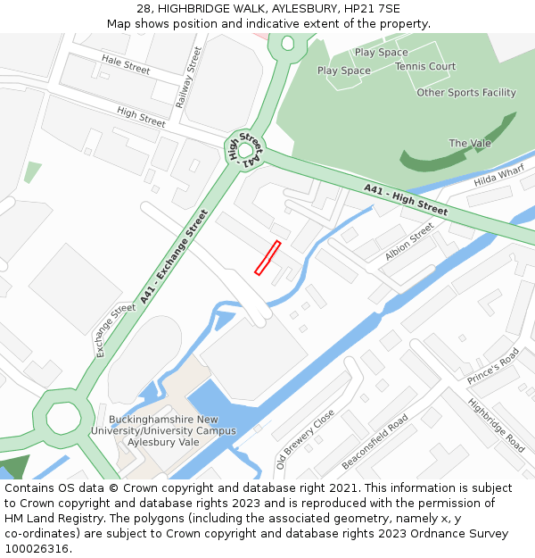 28, HIGHBRIDGE WALK, AYLESBURY, HP21 7SE: Location map and indicative extent of plot