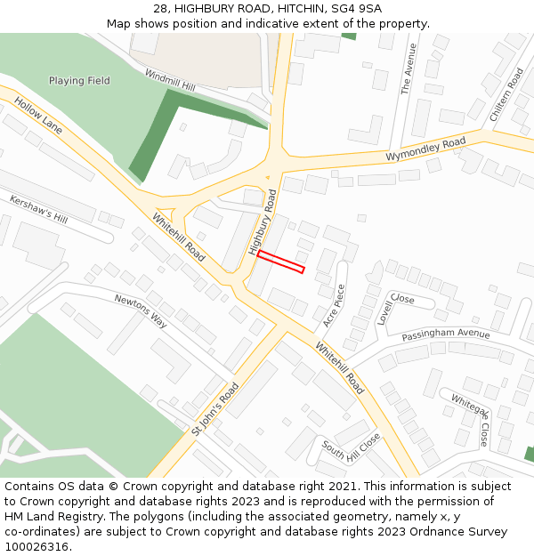 28, HIGHBURY ROAD, HITCHIN, SG4 9SA: Location map and indicative extent of plot