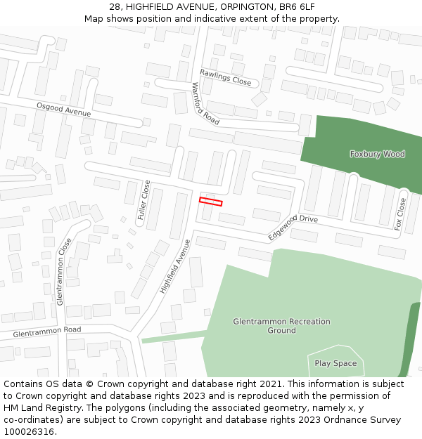 28, HIGHFIELD AVENUE, ORPINGTON, BR6 6LF: Location map and indicative extent of plot