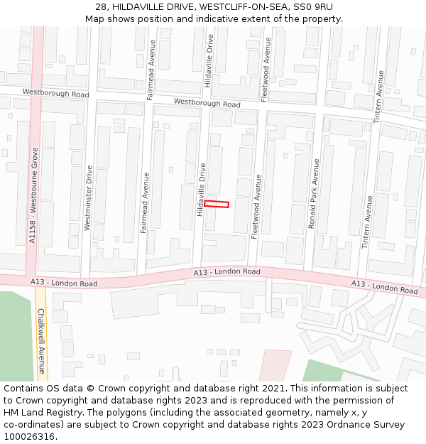 28, HILDAVILLE DRIVE, WESTCLIFF-ON-SEA, SS0 9RU: Location map and indicative extent of plot
