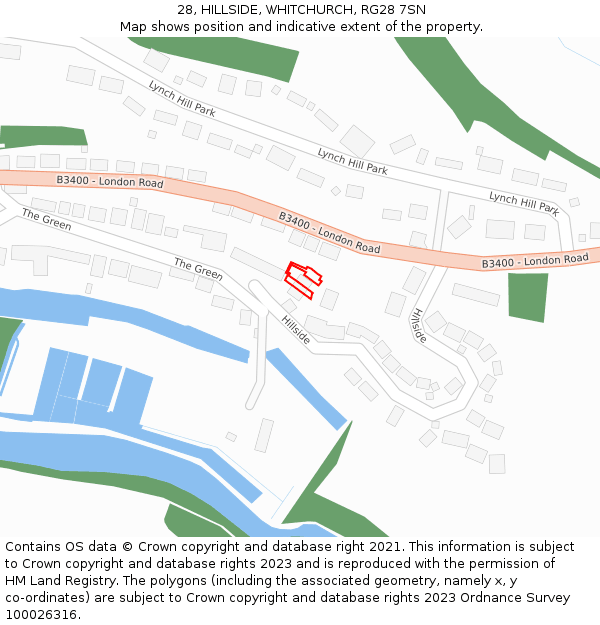 28, HILLSIDE, WHITCHURCH, RG28 7SN: Location map and indicative extent of plot