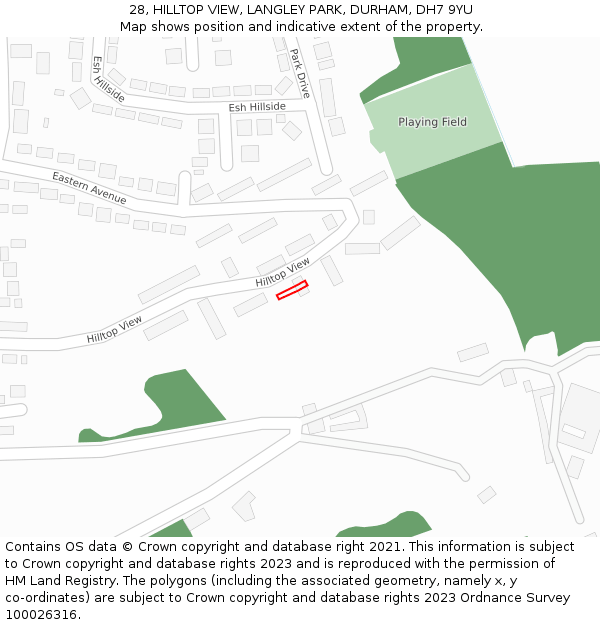 28, HILLTOP VIEW, LANGLEY PARK, DURHAM, DH7 9YU: Location map and indicative extent of plot