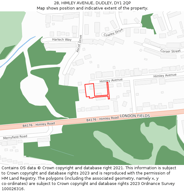 28, HIMLEY AVENUE, DUDLEY, DY1 2QP: Location map and indicative extent of plot