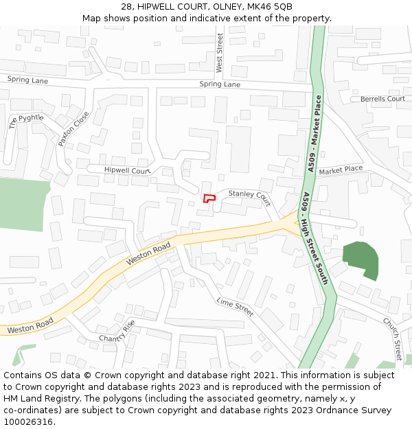 28, HIPWELL COURT, OLNEY, MK46 5QB: Location map and indicative extent of plot