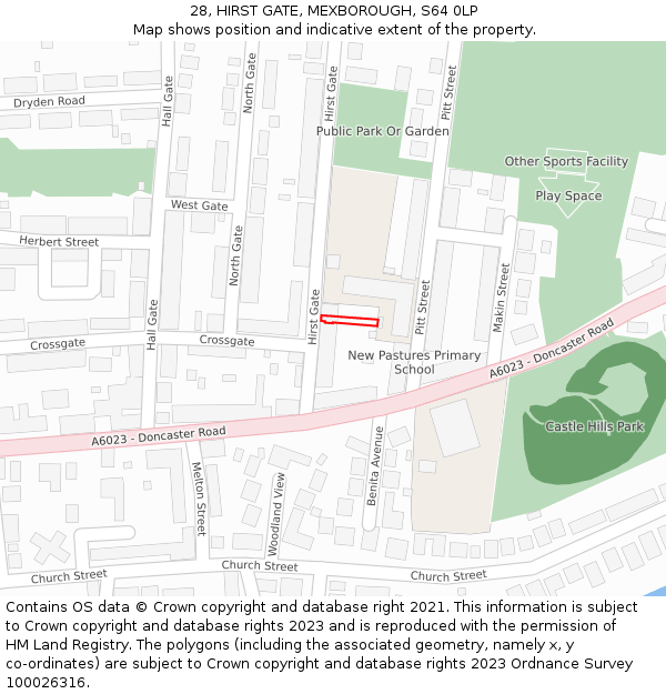 28, HIRST GATE, MEXBOROUGH, S64 0LP: Location map and indicative extent of plot
