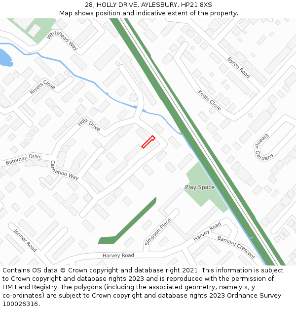 28, HOLLY DRIVE, AYLESBURY, HP21 8XS: Location map and indicative extent of plot