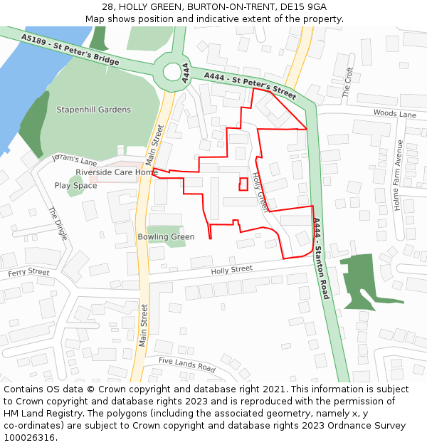 28, HOLLY GREEN, BURTON-ON-TRENT, DE15 9GA: Location map and indicative extent of plot