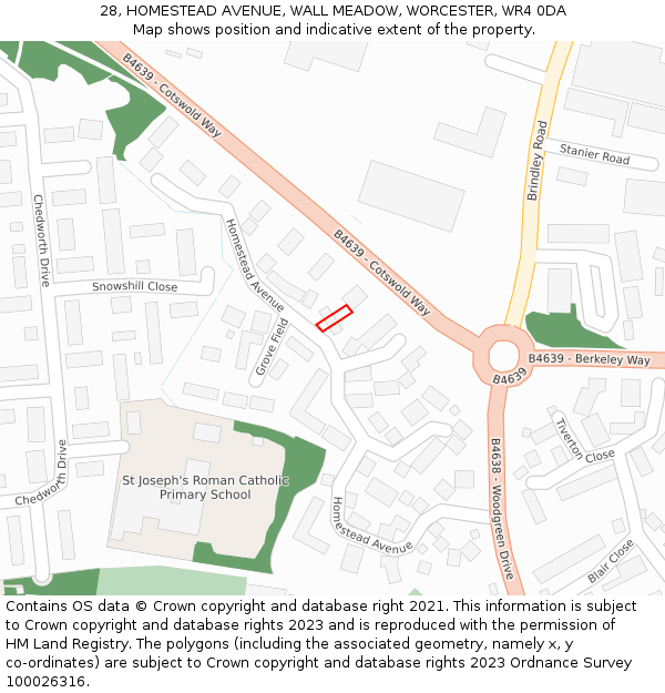 28, HOMESTEAD AVENUE, WALL MEADOW, WORCESTER, WR4 0DA: Location map and indicative extent of plot
