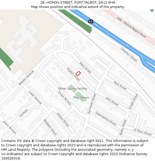 28, HOPKIN STREET, PORT TALBOT, SA12 6HA: Location map and indicative extent of plot