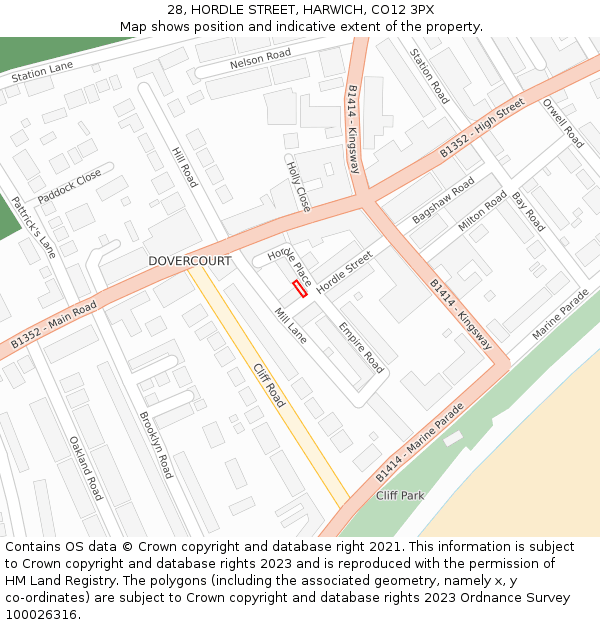 28, HORDLE STREET, HARWICH, CO12 3PX: Location map and indicative extent of plot