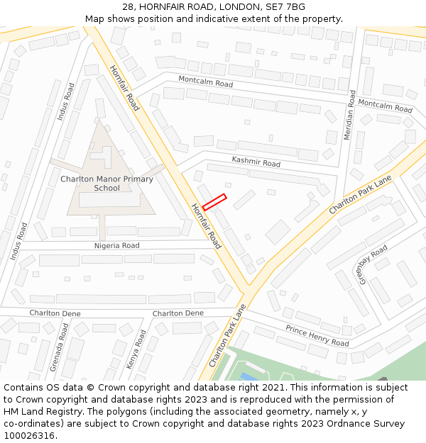 28, HORNFAIR ROAD, LONDON, SE7 7BG: Location map and indicative extent of plot