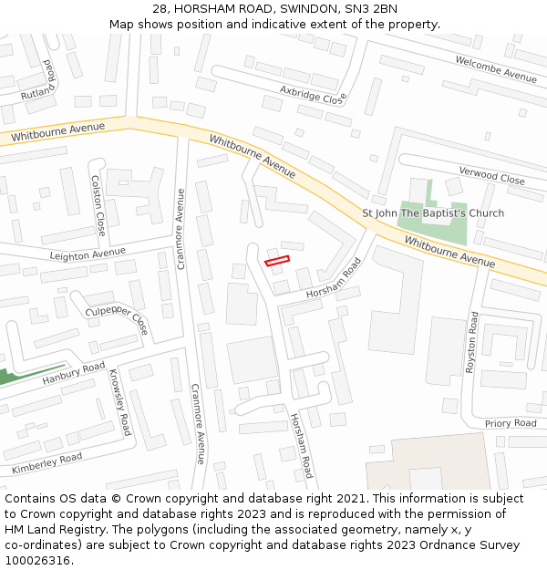 28, HORSHAM ROAD, SWINDON, SN3 2BN: Location map and indicative extent of plot