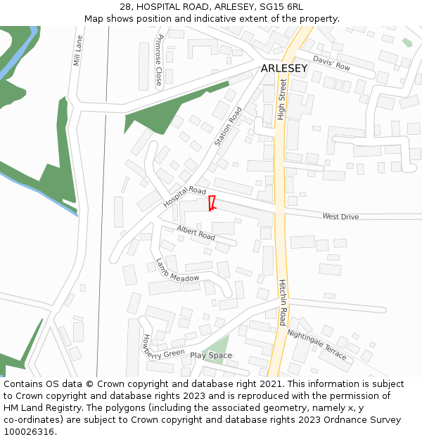 28, HOSPITAL ROAD, ARLESEY, SG15 6RL: Location map and indicative extent of plot
