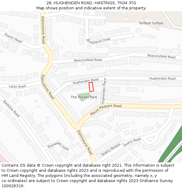 28, HUGHENDEN ROAD, HASTINGS, TN34 3TG: Location map and indicative extent of plot