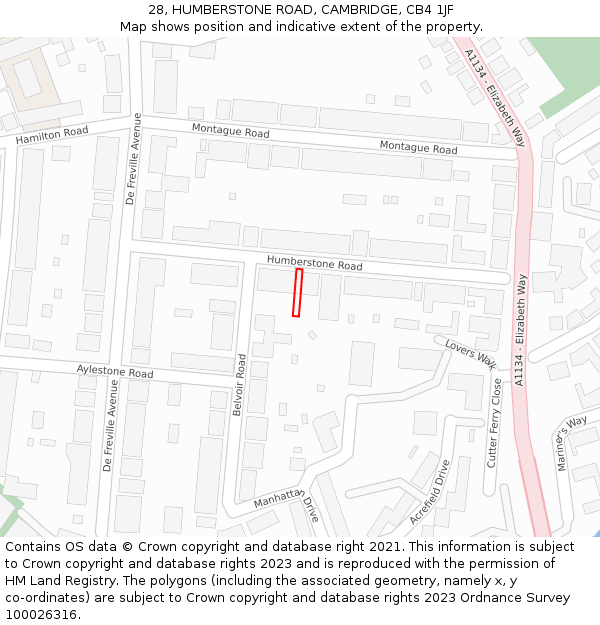 28, HUMBERSTONE ROAD, CAMBRIDGE, CB4 1JF: Location map and indicative extent of plot