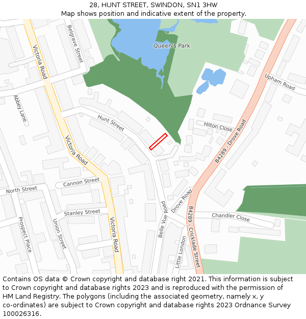 28, HUNT STREET, SWINDON, SN1 3HW: Location map and indicative extent of plot