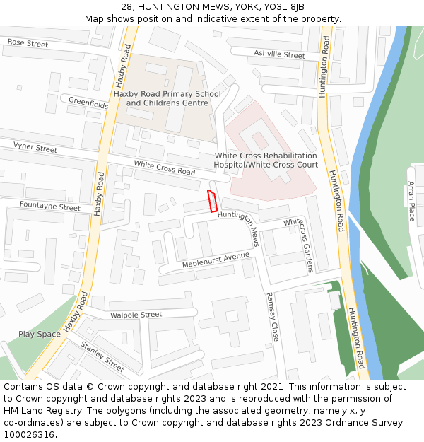 28, HUNTINGTON MEWS, YORK, YO31 8JB: Location map and indicative extent of plot