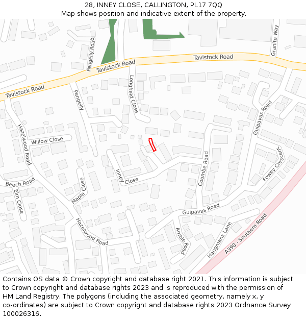 28, INNEY CLOSE, CALLINGTON, PL17 7QQ: Location map and indicative extent of plot