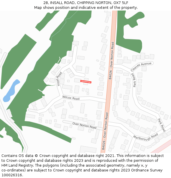 28, INSALL ROAD, CHIPPING NORTON, OX7 5LF: Location map and indicative extent of plot