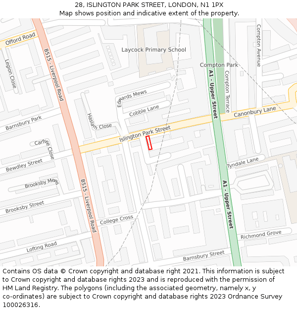 28, ISLINGTON PARK STREET, LONDON, N1 1PX: Location map and indicative extent of plot