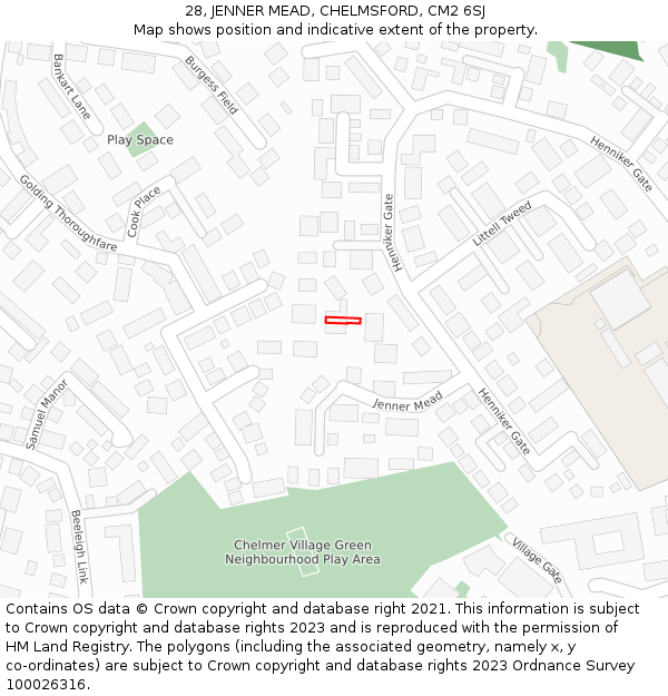 28, JENNER MEAD, CHELMSFORD, CM2 6SJ: Location map and indicative extent of plot