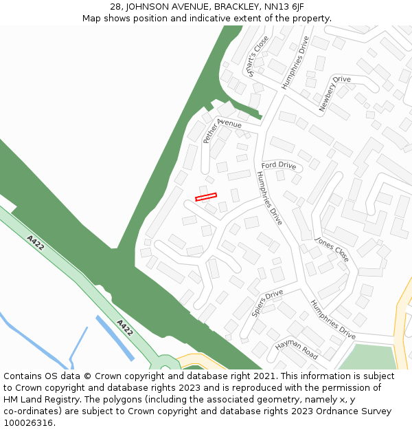 28, JOHNSON AVENUE, BRACKLEY, NN13 6JF: Location map and indicative extent of plot