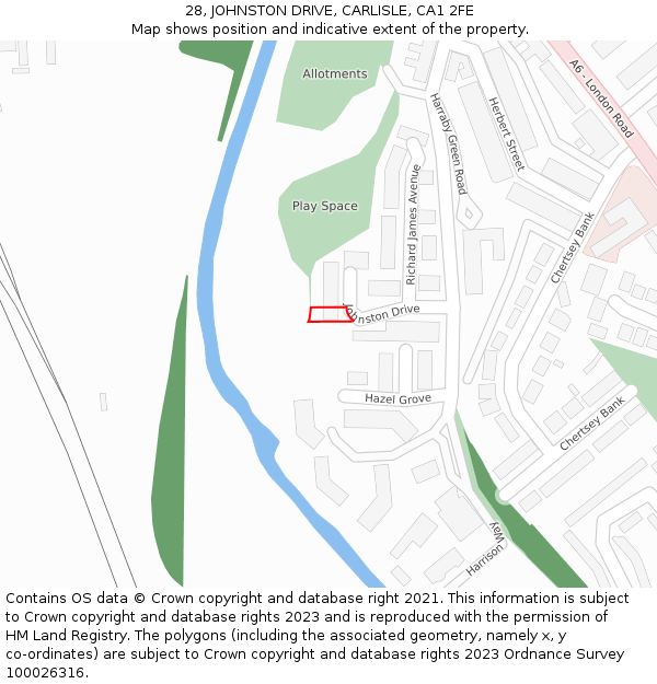 28, JOHNSTON DRIVE, CARLISLE, CA1 2FE: Location map and indicative extent of plot