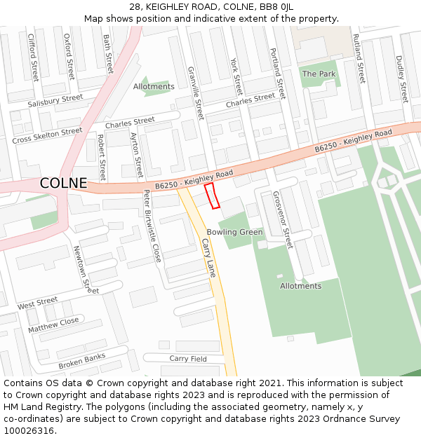 28, KEIGHLEY ROAD, COLNE, BB8 0JL: Location map and indicative extent of plot