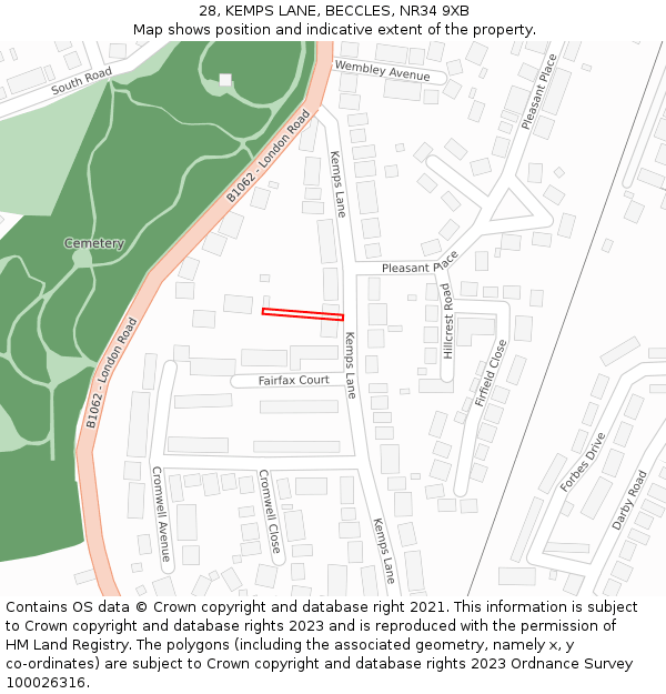 28, KEMPS LANE, BECCLES, NR34 9XB: Location map and indicative extent of plot