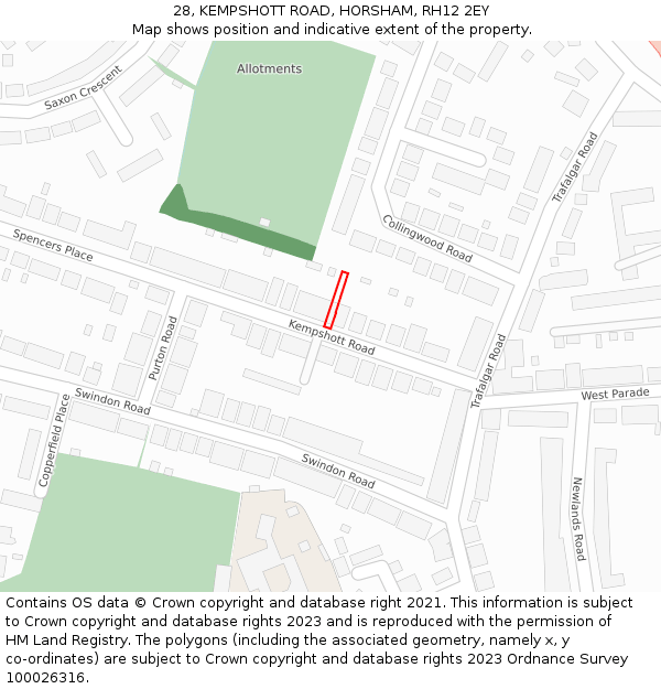 28, KEMPSHOTT ROAD, HORSHAM, RH12 2EY: Location map and indicative extent of plot