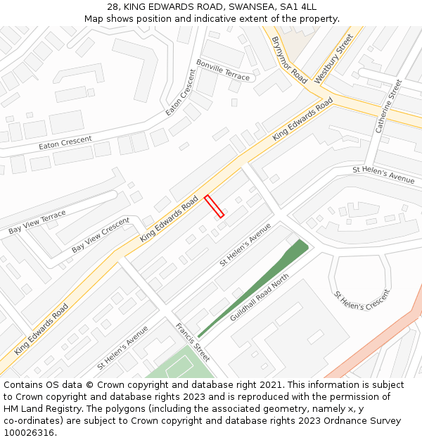 28, KING EDWARDS ROAD, SWANSEA, SA1 4LL: Location map and indicative extent of plot